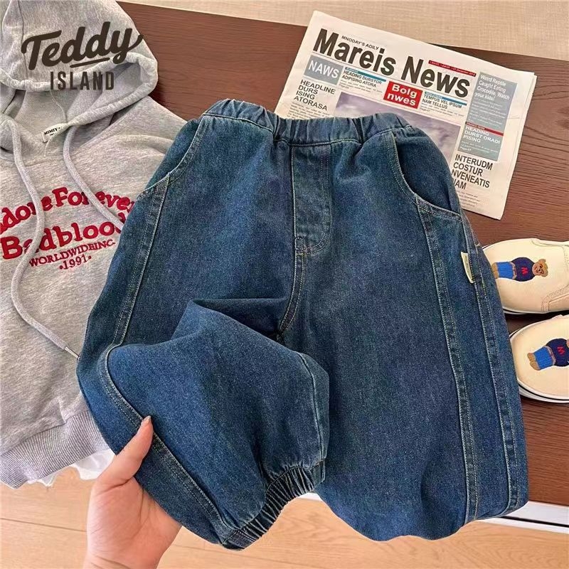 Dječje hlače, korejskog stila, Cowboy tkanina 65% poliester, srednjeg porasta struka, unisex, za djecu 3–8 godina (100–140 cm)