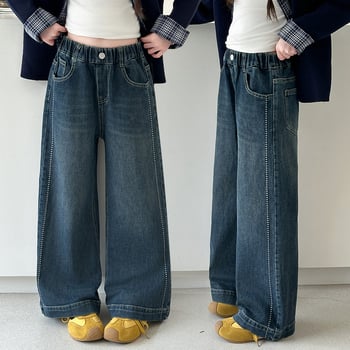 Τζιν κοριτσιών, κορεατικού στυλ, φαρδιά παντελόνια, πολυεστέρας 80%, μέση μεσαίας ύψους, για κορίτσια άνω των 8 ετών
