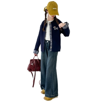 Τζιν κοριτσιών, κορεατικού στυλ, φαρδιά παντελόνια, πολυεστέρας 80%, μέση μεσαίας ύψους, για κορίτσια άνω των 8 ετών