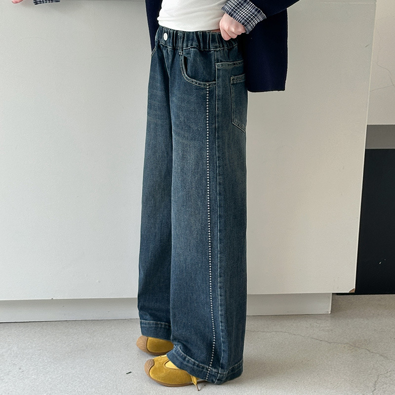 Τζιν κοριτσιών, κορεατικού στυλ, φαρδιά παντελόνια, πολυεστέρας 80%, μέση μεσαίας ύψους, για κορίτσια άνω των 8 ετών