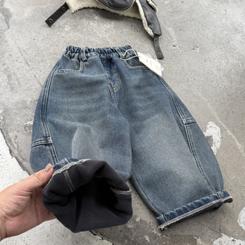 Dječje zimske traperice – opušteni ravni kroj, srednji pojas s elastičnom trakom, pamuk-denim, enzimsko pranje