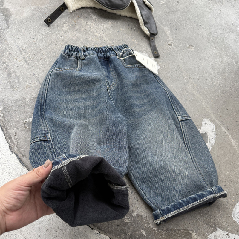 Dječje zimske traperice – opušteni ravni kroj, srednji pojas s elastičnom trakom, pamuk-denim, enzimsko pranje