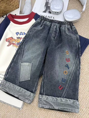 Koreanskog stila denim hlače za dječake, dugačke, s ušivenim slovima, zima, 3–8 godina