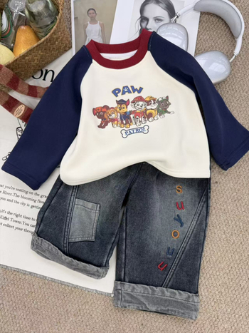 Koreanskog stila denim hlače za dječake, dugačke, s ušivenim slovima, zima, 3–8 godina