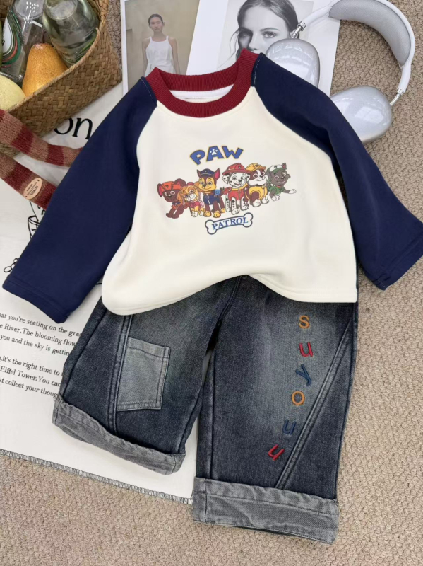 Koreanskog stila denim hlače za dječake, dugačke, s ušivenim slovima, zima, 3–8 godina