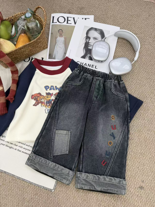 Koreanskog stila denim hlače za dječake, dugačke, s ušivenim slovima, zima, 3–8 godina