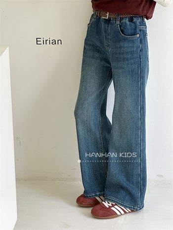 Dječje traperice s flisom, korejskog stila osnovni kroj, srednji pojas, debeli denim, duljina 9/10