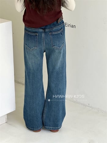 Dječje traperice s flisom, korejskog stila osnovni kroj, srednji pojas, debeli denim, duljina 9/10