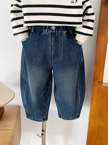 Dječje traperice u korejskom stilu, podstavljene flisom, zimske deblje, srednji pojas, unisex, za djecu 3–8 godina, 75% pamuka