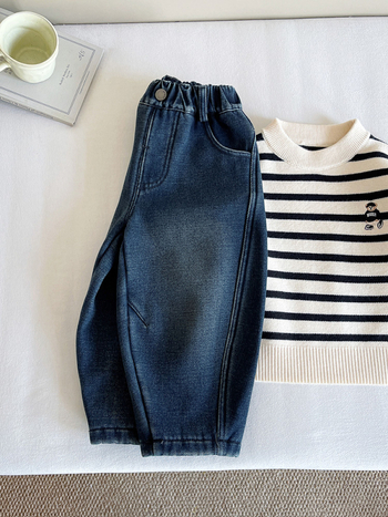 Dječje traperice u korejskom stilu, podstavljene flisom, zimske deblje, srednji pojas, unisex, za djecu 3–8 godina, 75% pamuka