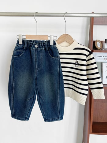 Dječje traperice u korejskom stilu, podstavljene flisom, zimske deblje, srednji pojas, unisex, za djecu 3–8 godina, 75% pamuka