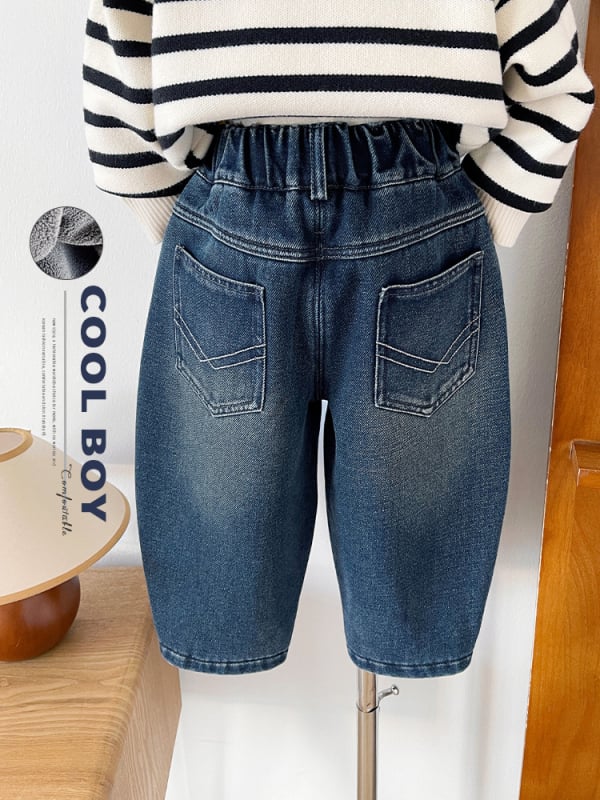 Dječje traperice u korejskom stilu, podstavljene flisom, zimske deblje, srednji pojas, unisex, za djecu 3–8 godina, 75% pamuka