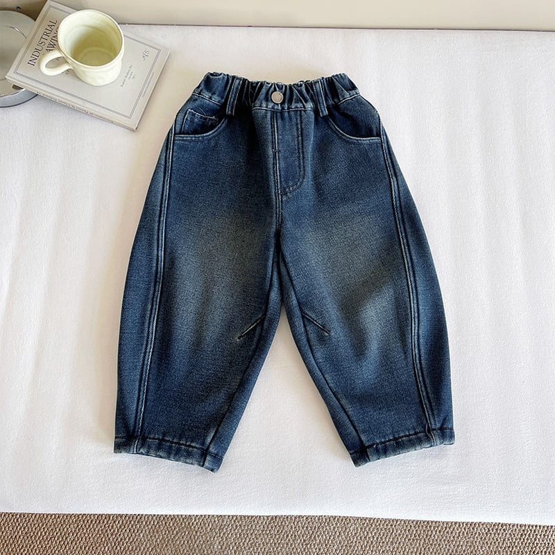 Dječje traperice u korejskom stilu, podstavljene flisom, zimske deblje, srednji pojas, unisex, za djecu 3–8 godina, 75% pamuka