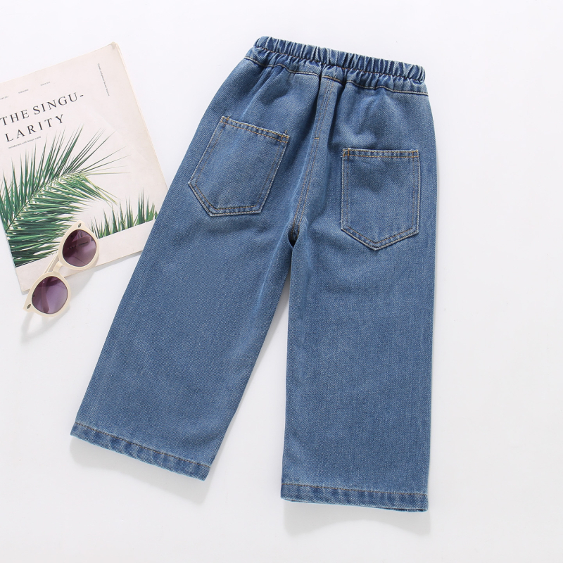 Lányoknak szóló farmernadrág – Slim fit, középső derék elasztikus öv, 75% pamut, szív hímzés, tavasz–ősz, 3–8 évesek