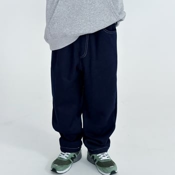 Gyerekeknek szóló nadrág denim-szerű anyagból, fleece belsővel, hosszú téli viselet, középmagas derekú