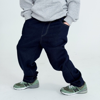 Gyerekeknek szóló nadrág denim-szerű anyagból, fleece belsővel, hosszú téli viselet, középmagas derekú