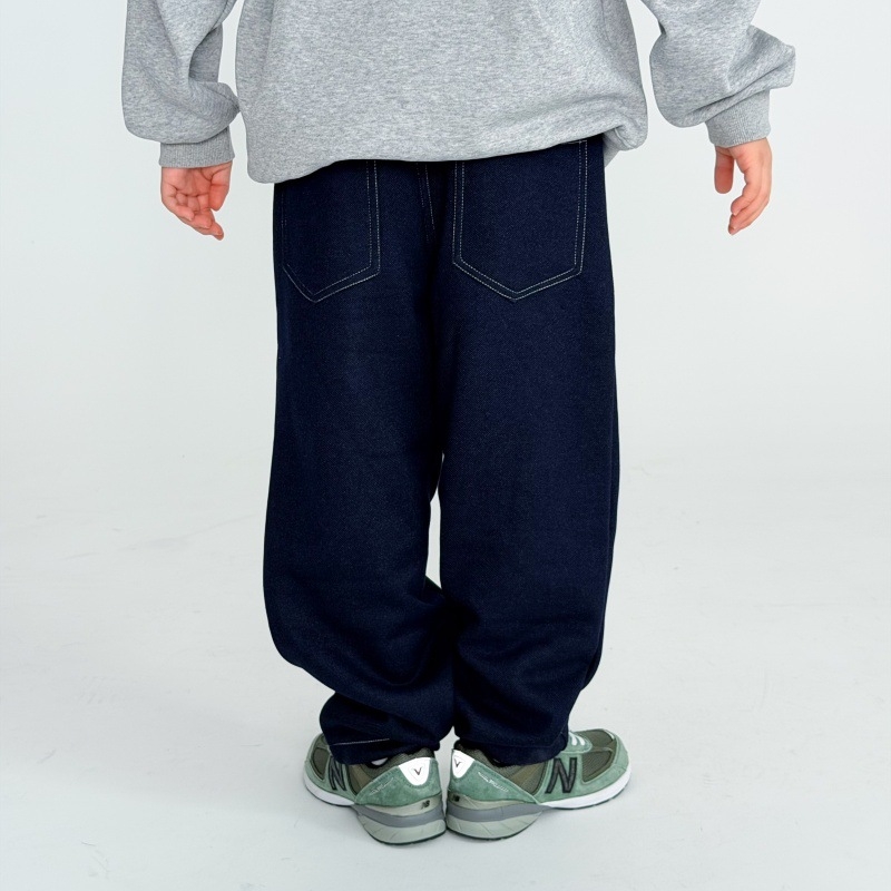 Gyerekeknek szóló nadrág denim-szerű anyagból, fleece belsővel, hosszú téli viselet, középmagas derekú