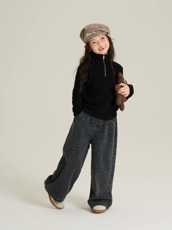 Dječje traperice za djevojčice s leopard printom i fleec podstavom, duge, sa srednjim strukom i elastičnim pojasom, pogodne za proljeće i jesen