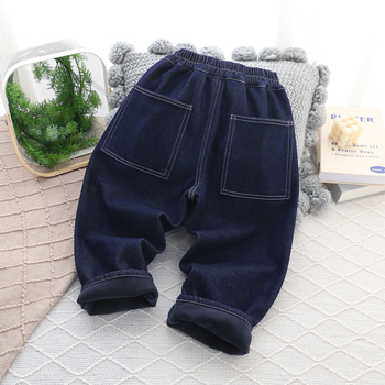 Gyerekeknek készült fleece-betétes farmernadrág, uniszex, középmagas derekú, elasztikus övvel, 8+ éveseknek, 2025 ősz