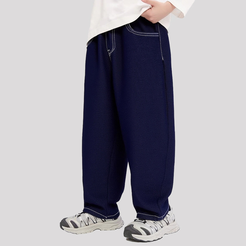 Gyerekeknek készült fleece-betétes farmernadrág, uniszex, középmagas derekú, elasztikus övvel, 8+ éveseknek, 2025 ősz