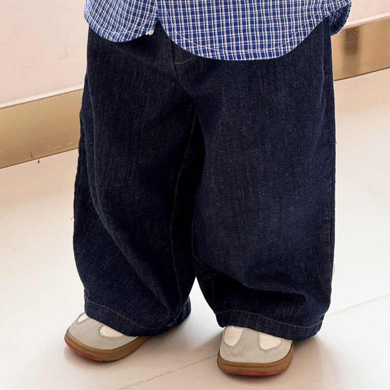 Jeanși pentru copii - Denim moale din bumbac, 75,5% bumbac, talie înaltă cu elastic, croială cowboy activ, unisex pentru 1–3 ani