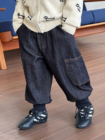 Pantaloni din denim pentru băieți - croială cargo lejeră, lungime întreagă, toamnă 2025, amestec bumbac-denim