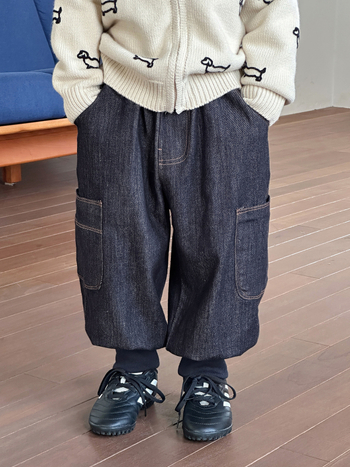 Pantaloni din denim pentru băieți - croială cargo lejeră, lungime întreagă, toamnă 2025, amestec bumbac-denim