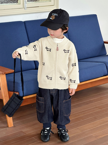 Pantaloni din denim pentru băieți - croială cargo lejeră, lungime întreagă, toamnă 2025, amestec bumbac-denim