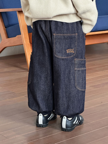 Pantaloni din denim pentru băieți - croială cargo lejeră, lungime întreagă, toamnă 2025, amestec bumbac-denim