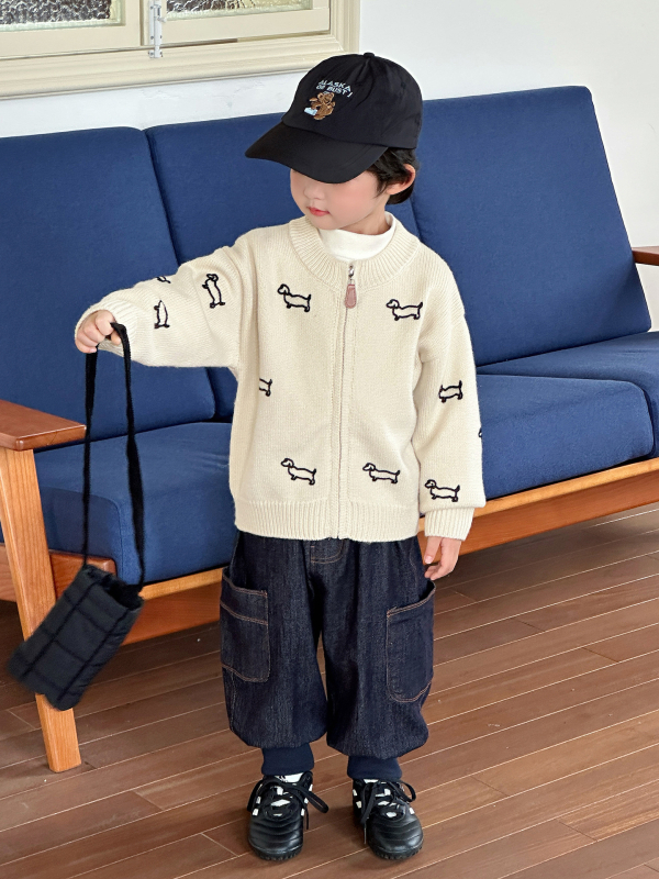 Pantaloni din denim pentru băieți - croială cargo lejeră, lungime întreagă, toamnă 2025, amestec bumbac-denim