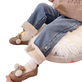 Dječje traperice s flis podstavom, visoki struk, zima, denim/pamuk 70–80%