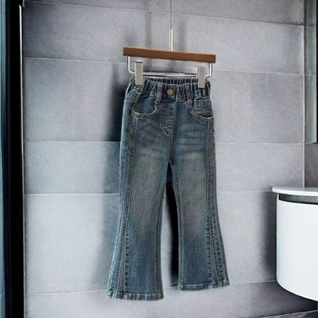 Hlače za djevojčice od denima s krojem flare, isprani denim, casual duge hlače, srednji pojas, zip, za djecu iznad 8 godina