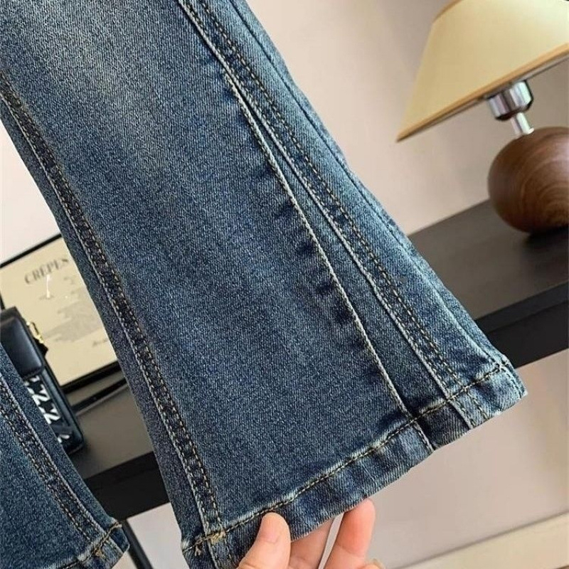 Hlače za djevojčice od denima s krojem flare, isprani denim, casual duge hlače, srednji pojas, zip, za djecu iznad 8 godina