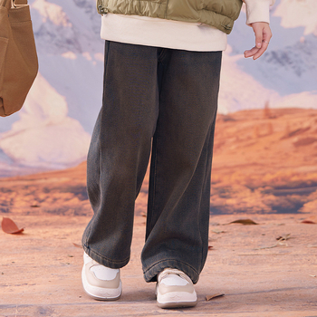 Dječje traperice za djevojčice s fleece podstavom, široke nogavice ravnog kroja, 90% pamuka, jesen 2025