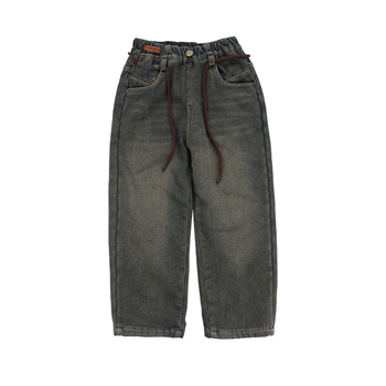 Dječje traperice za djevojčice s fleece podstavom, široke nogavice ravnog kroja, 90% pamuka, jesen 2025