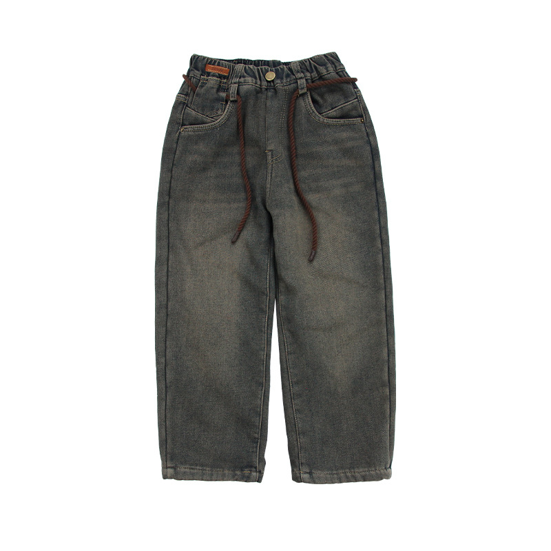 Dječje traperice za djevojčice s fleece podstavom, široke nogavice ravnog kroja, 90% pamuka, jesen 2025