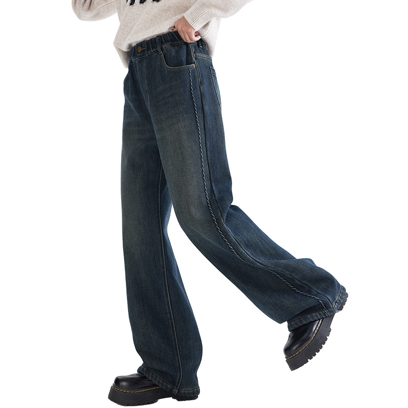 Lányoknak készült farmernadrág, széles lábszár, középmagas derékvonal, 85% pamut, tavasz-ősz 2025