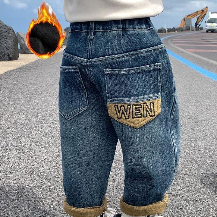 Dječje traperice s fleec podstavom, elastični pojas, debeli zimski model, unisex