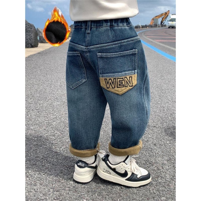 Dječje traperice s fleec podstavom, elastični pojas, debeli zimski model, unisex