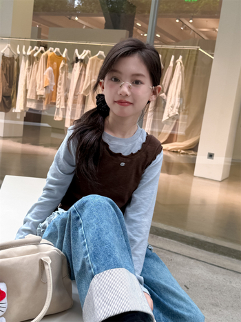 Lányok denim nadrágja, koreai verzió, patchwork, középső derekú, egyenes szabás, hosszú nadrág, 70% pamut