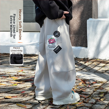 Dječje traperice za dječake, 100% pamuk, uzorak s slovima, srednji pojas, široke ravne nogavice