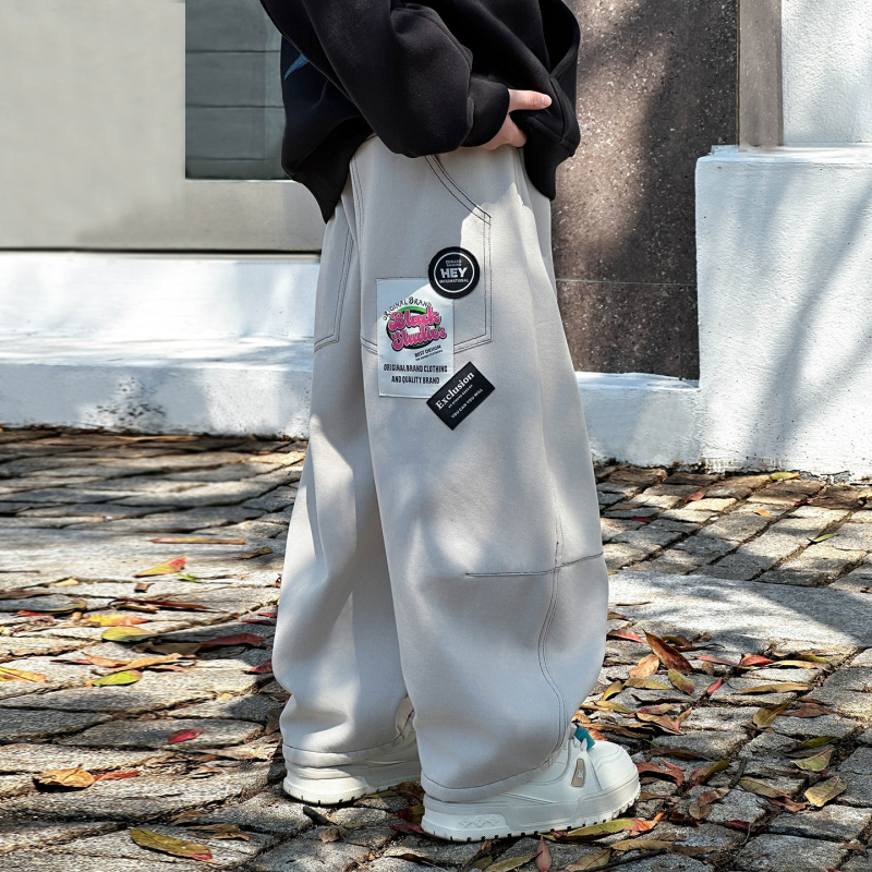 Dječje traperice za dječake, 100% pamuk, uzorak s slovima, srednji pojas, široke ravne nogavice