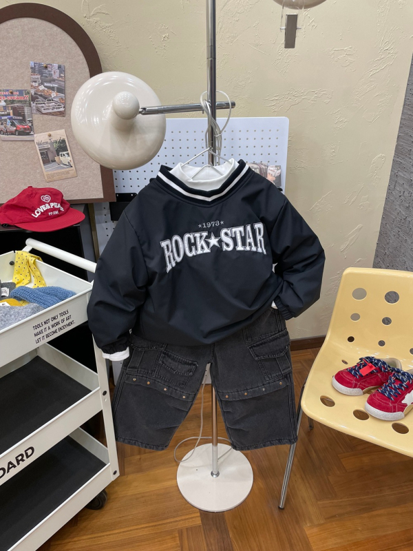 Fleece-alátétes cargo farmernadrág, laza egyenes szabás, 95% pamut, téli 2025, uniszex gyerekeknek 8 évesnél idősebbeknek