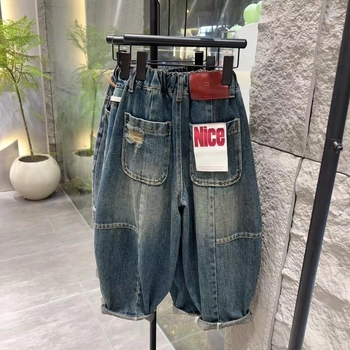 Dječje traperice od denima, korejskog stila, srednji pojas, sa šnom u struku, unisex, za djecu 3–8 godina