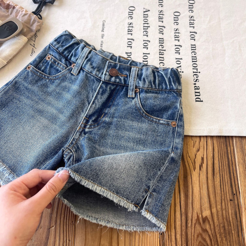 Dječje traper kratke hlače u japanskom stilu, srednji pojas, 90% pamuk, zatvaranje gumbom i zipom, za uzrast 3–8 godina