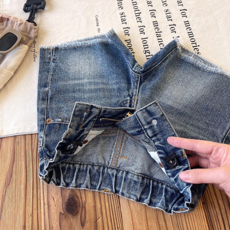 Dječje traper kratke hlače u japanskom stilu, srednji pojas, 90% pamuk, zatvaranje gumbom i zipom, za uzrast 3–8 godina