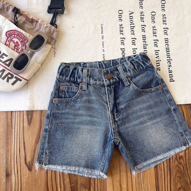 Dječje traper kratke hlače u japanskom stilu, srednji pojas, 90% pamuk, zatvaranje gumbom i zipom, za uzrast 3–8 godina