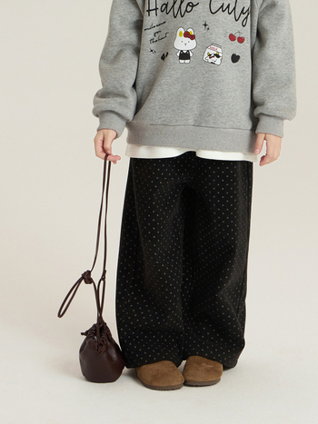 Dječje hlače za djevojčice u korejskom stilu s točkicama, podstavljene flisom, ravni kroj, zima 2025, uzrast 3–8 godina.