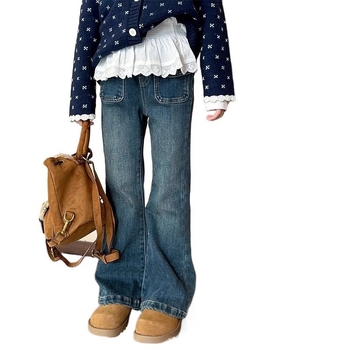 Dječje traperice za djevojčice, korejskog stila, elastični pojas, srednje visoki pojas, pamuk 30–50%, za djecu 3–8 godina, proljeće, jesen i zima