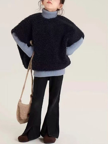 Lányoknak készült koreai stílusú harangvégű farmernadrág, poliészter 52%, magas derekú elasztikus derékszíj, 8+ éveseknek, hosszú